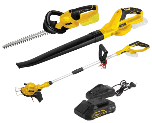 לא במלאי! סט 3 כלי גינון נטענים - חרמש 20v + מפוח 20v + גוזם גדר חיה ...