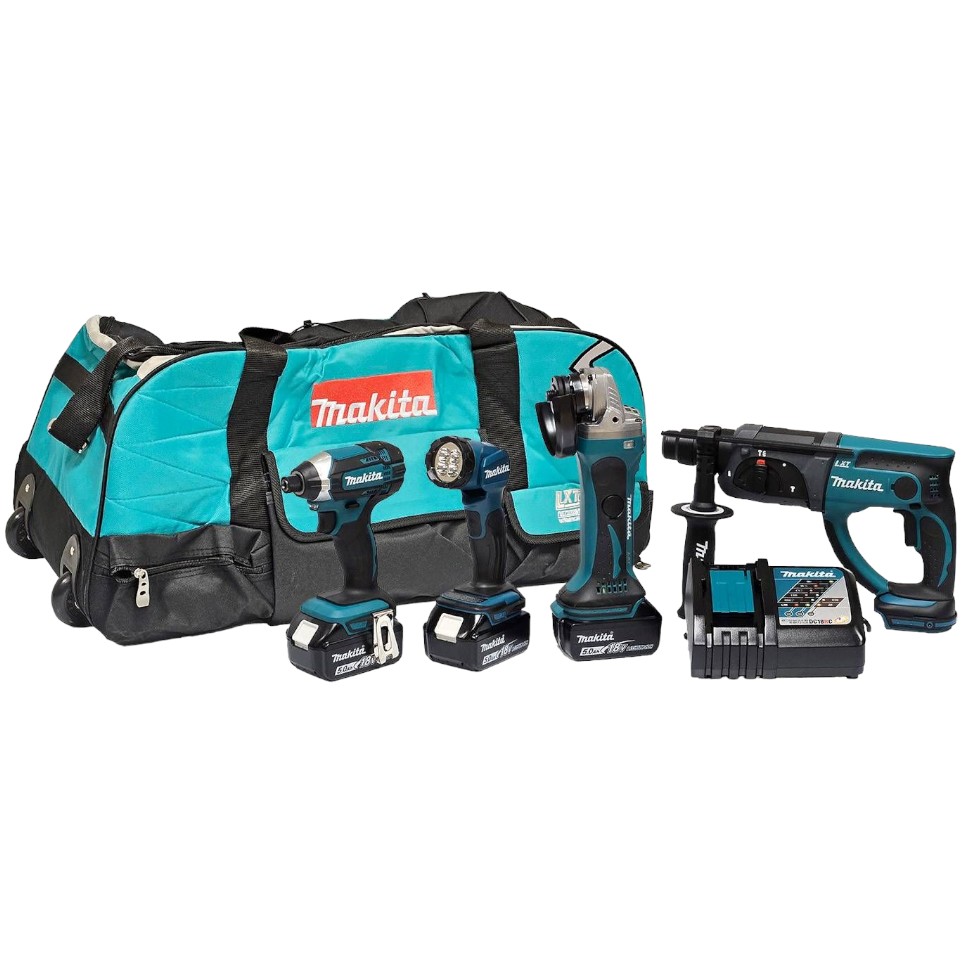 סט כלים נטענים LXT 18V - פטישון + משחזת זווית + מברגת אימפקט + פנס LED +...